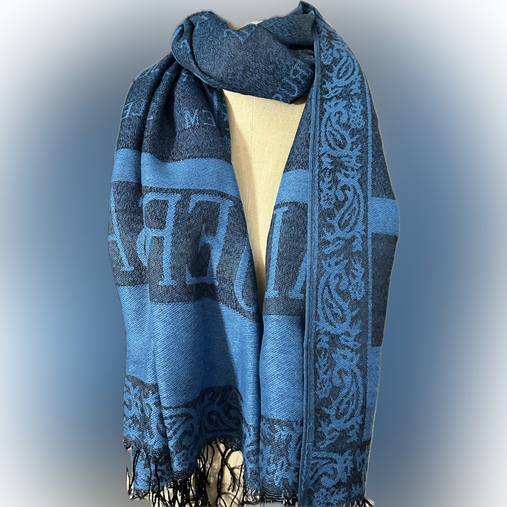 JERUSALEM Scarf 100% Cashmere 68”x 26” Blue NEW Without Tag.